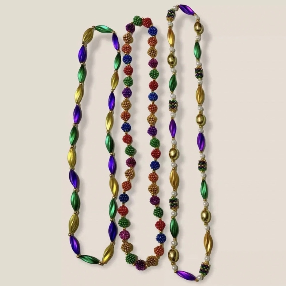 Lot of 3- New Orleans Mardi Gras 2020 Rare Beautiful Beaded Necklaces Throws